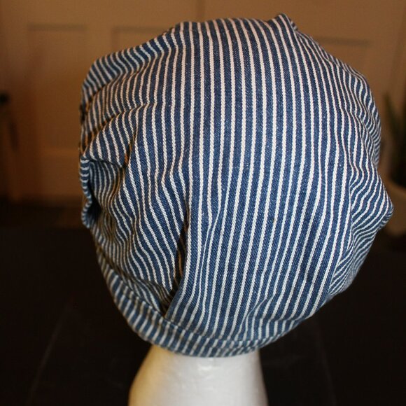 Vintage Lee Denim Conductor Hat Railroad Stripe Engineer Cap Union Made USA - Picture 2 of 3
